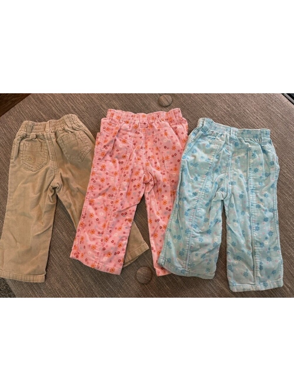 Carter's Girls Pull-On Pants Lot 3 18-24M Beige Pink Floral Blue Print